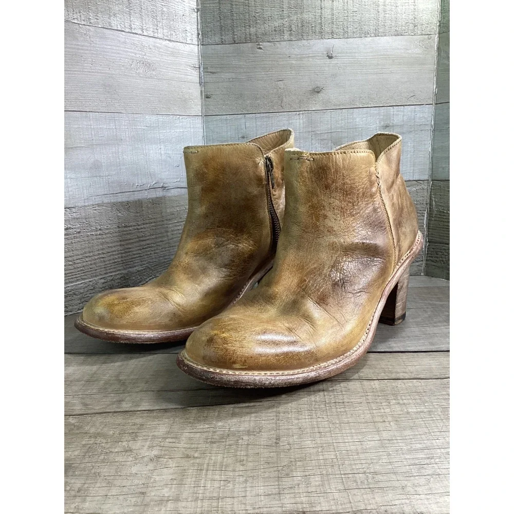 Bed Stu Cobbler Series Tan Leather Distressed Ankle Boots Women 10 Handcrafted